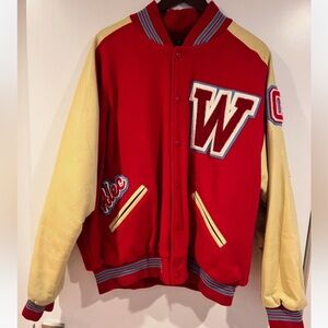Rennoc Varsity Jacket Wool with leather sleeves
